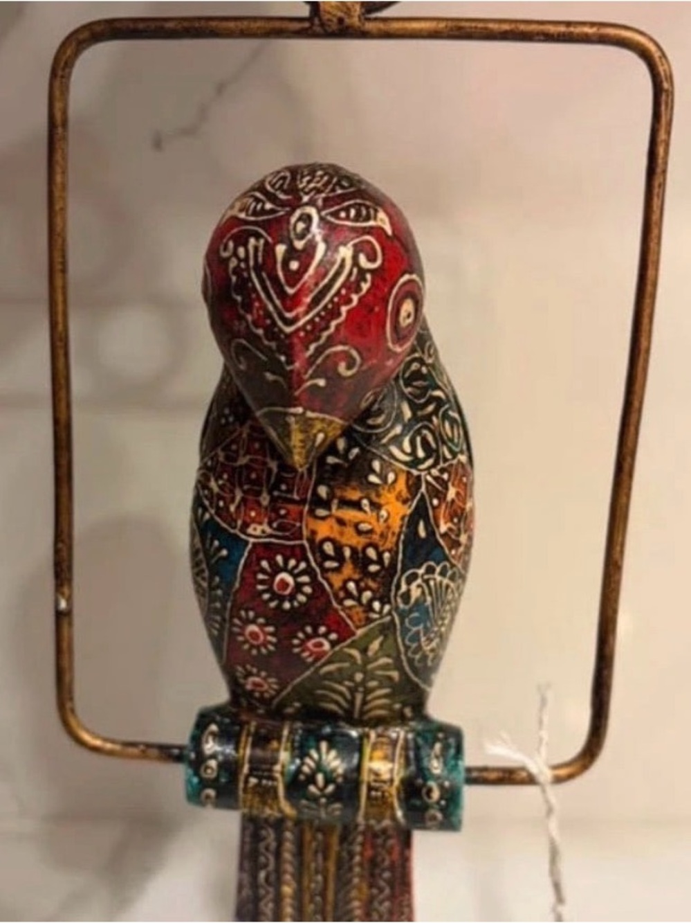 Vintage Hand Painted Wooden Bird Wall Hanging Decor Boho Folk Art 12”